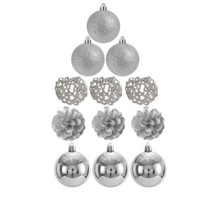 Set 12 Adornos Navideños Bambalinas Plateada 6cm Decoración