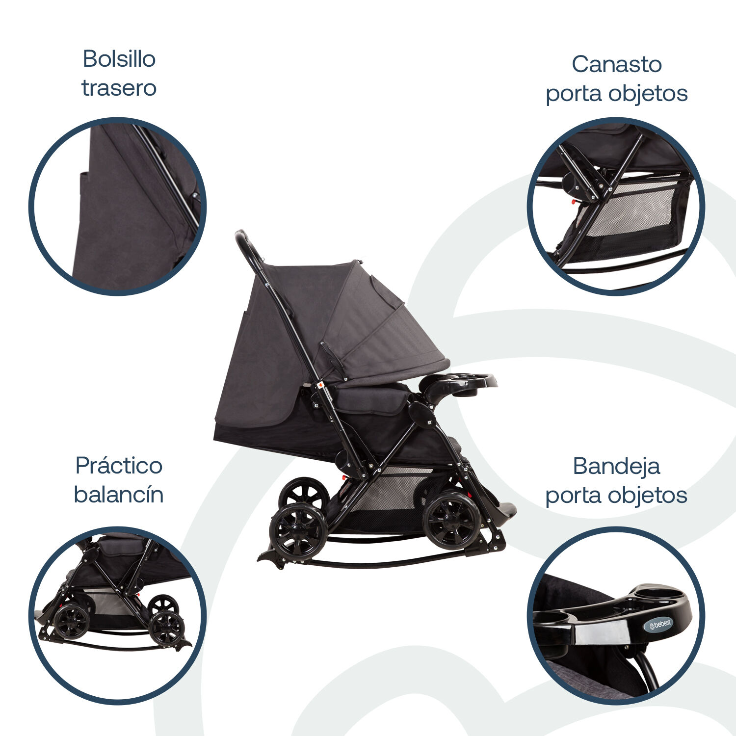 Coche Cuna Balancin Sx Negro Melange Bebesit image number 3.0