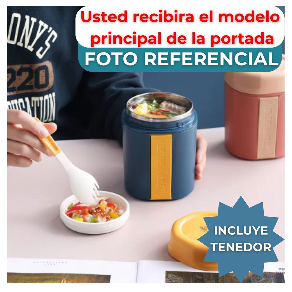 Termo Táper Térmico Estilo Vaso Con Tenedor Oficina Y Escolar Green image number 3.0