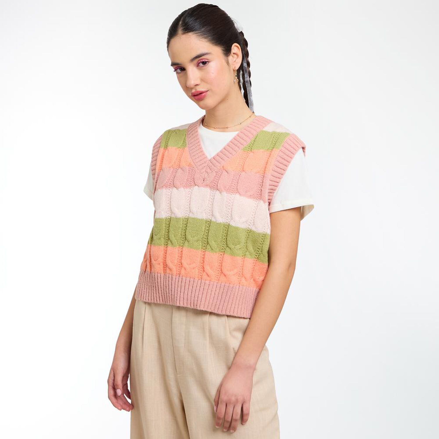Sweater Rayas Sin Mangas Cuello Redondo Mujer Freedom image number 2.0