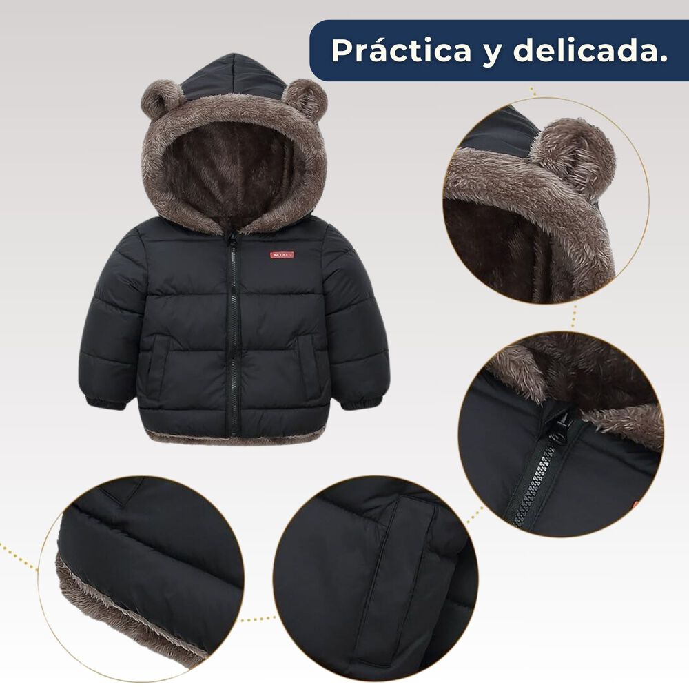 Parka Con Capucha Manga Larga Unicolor Ni&ntilde;o Y Ni&ntilde;a Jump Kids Black image number 5.0