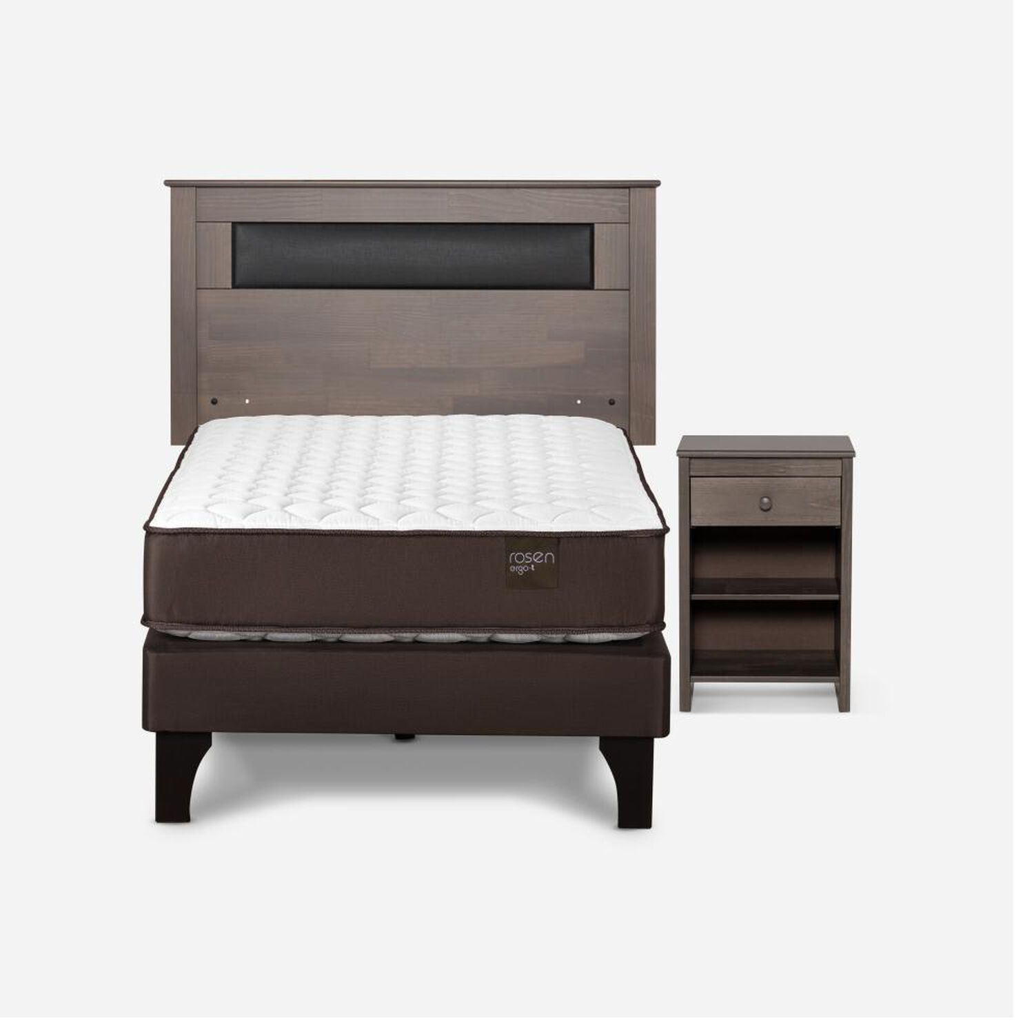 Cama Europea Rosen Ergo T New / 1 Plaza / Base Normal  + Set Maderas Ferrara Gris image number 0.0