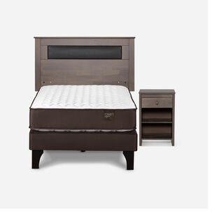 Cama Europea Rosen Ergo T New / 1 Plaza / Base Normal  + Set Maderas Ferrara Gris