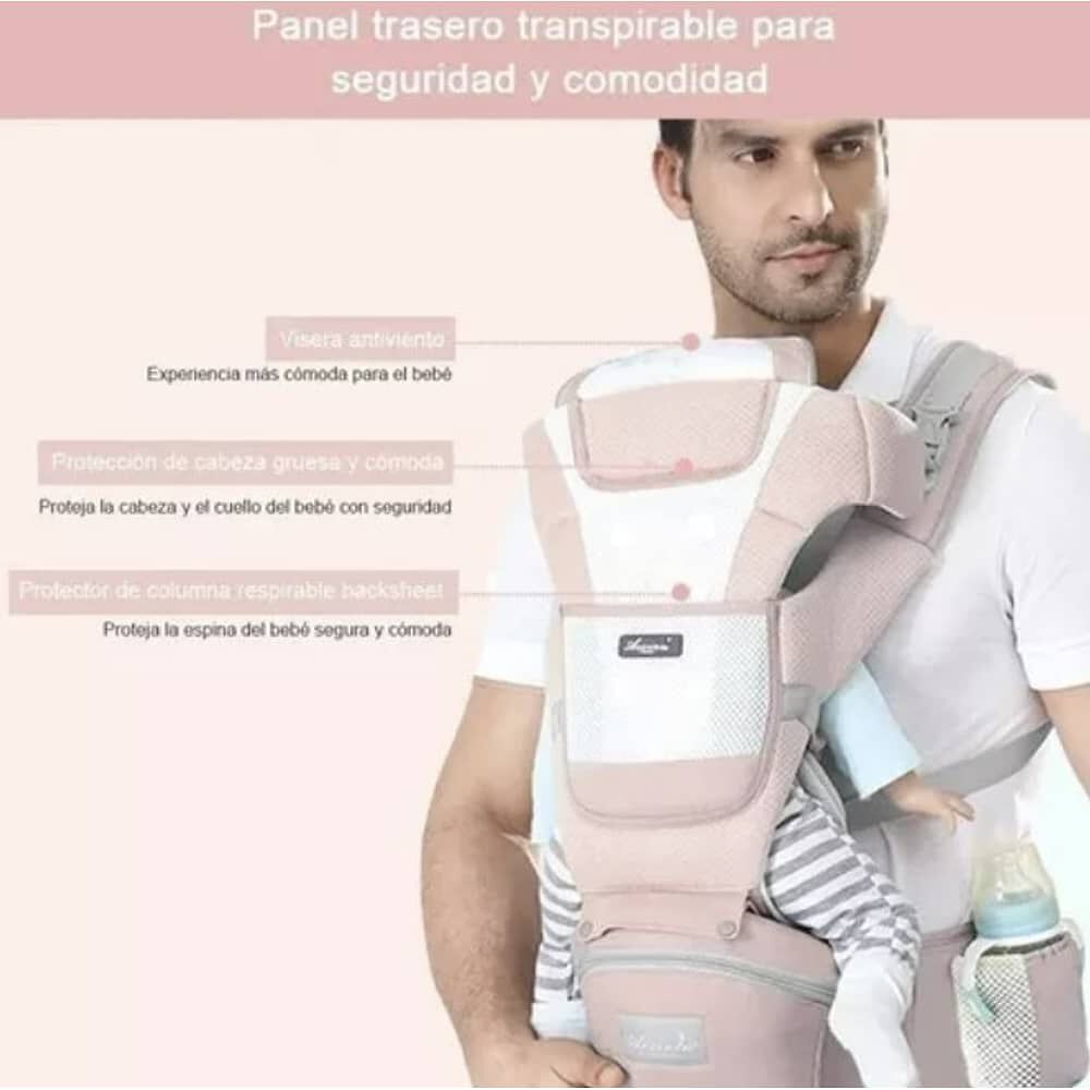 Mochila Porta Bebes Ergon&oacute;mica Asiento Multifuncional 6 En 1 Rosa image number 2.0