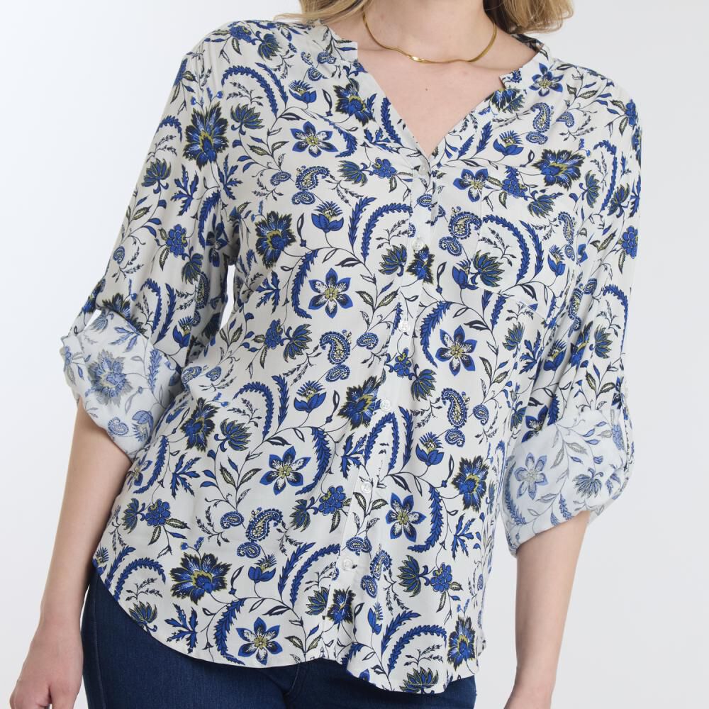 Blusa Full Print Manga Larga Roll Up Cuello V Mujer Geeps image number 4.0