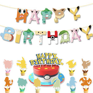 Pack Cumpleaños Pokemon Pikachu Globos Toppers Cinta Y Mas