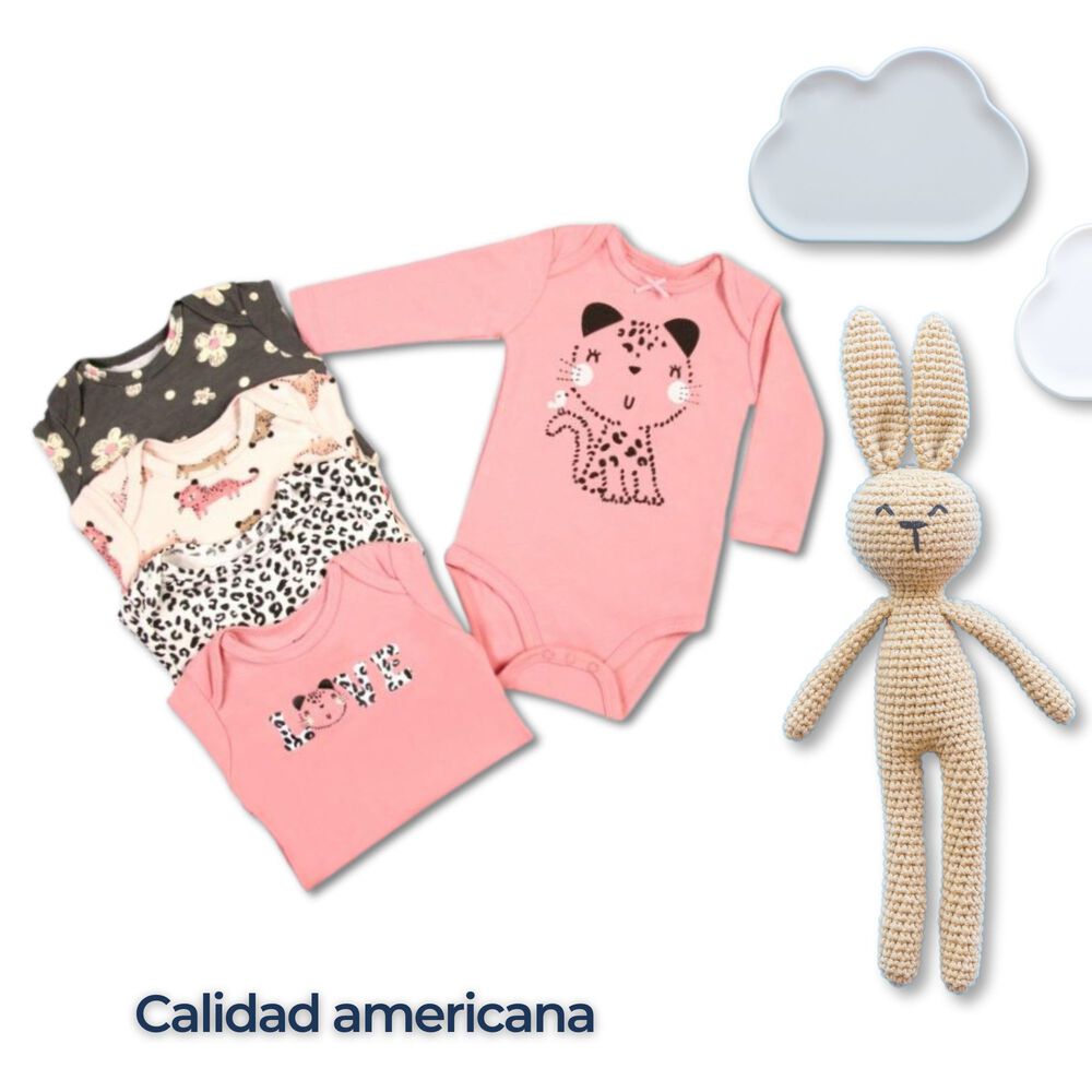 Pack 5 Bodys Ni&ntilde;a Manga Larga Tedmimak 100% Algod&oacute;n Pink Cat image number 5.0