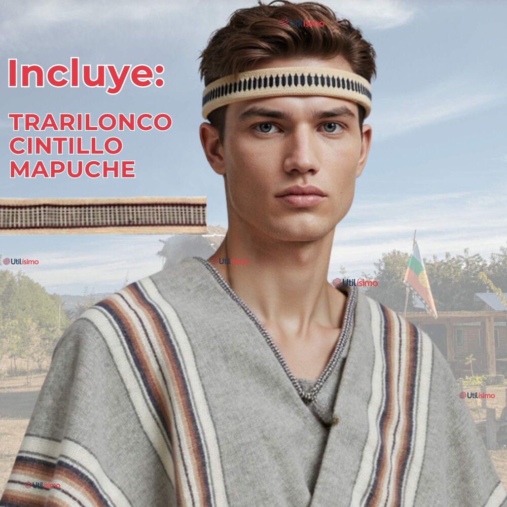 Set Poncho Mapuche +trarilonco Fiestas Patrias Manta Cintillo image number 3.0