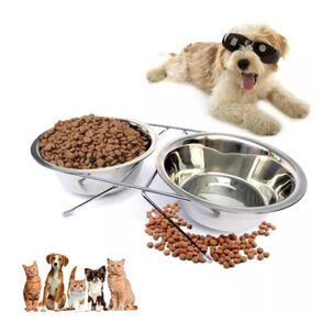 Set 2 Platos De Alimento Y Agua Para Mascotas Con Base Aluminio