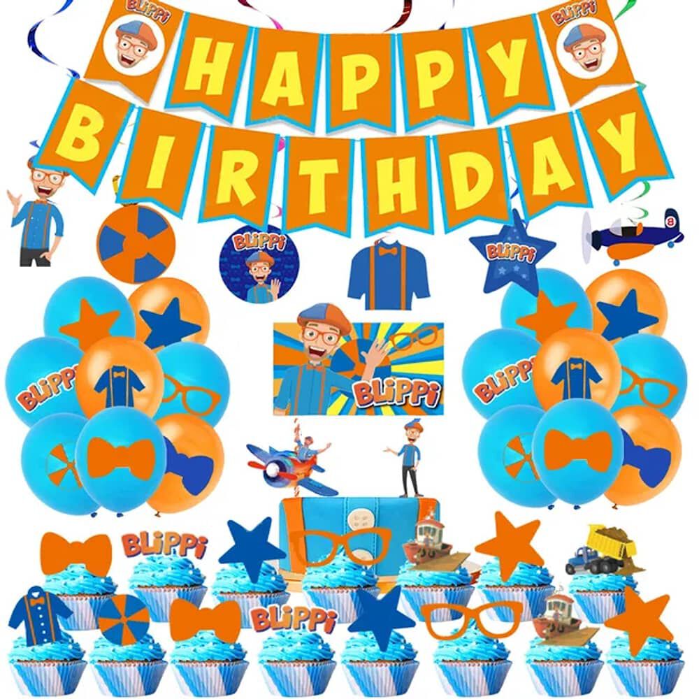 Pack Cumplea&ntilde;os Blippi Globos Toppers Cinta, Cotillon Y Mas image number 0.0