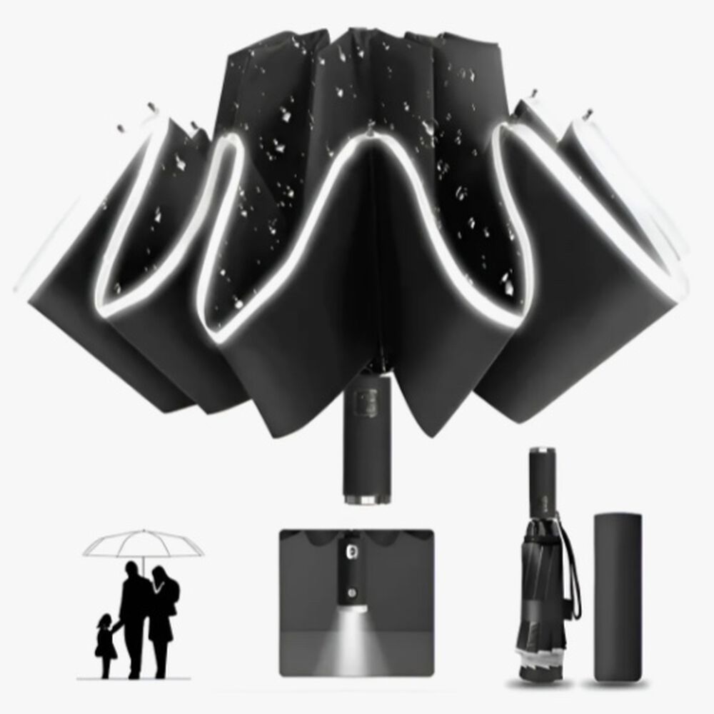 Paraguas Plegable Autom&aacute;tico Inverso Sombrilla Anti Uv Led Negr0 image number 0.0