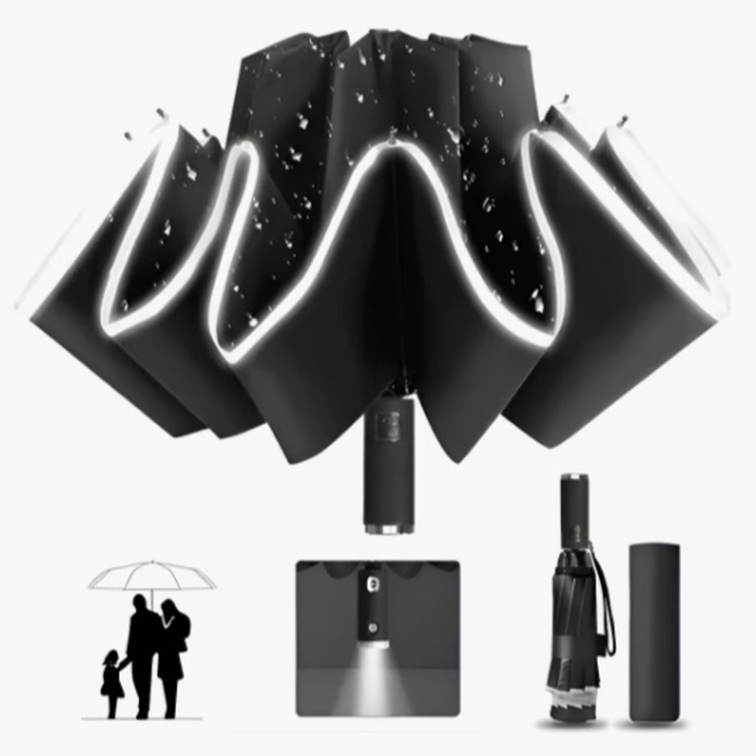 Paraguas Plegable Autom&aacute;tico Inverso Sombrilla Anti Uv Led Negr0 image number 0.0