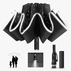 Paraguas Plegable Autom&aacute;tico Inverso Sombrilla Anti Uv Led Negr0