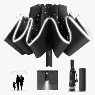 Paraguas Plegable Autom&aacute;tico Inverso Sombrilla Anti Uv Led Negr0