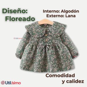 Vestido De Cotelé Floreado Forrado En Plush Niña Color Gris