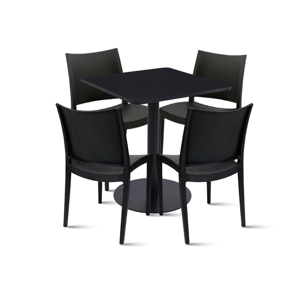 Mesa Restaurant 70x70 Tubo Metal Cubierta Mdf + 4 Sillas Restaurante - Negra image number 0.0