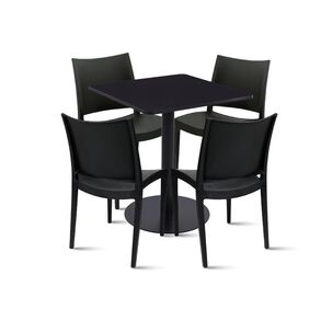 Mesa Restaurant 70x70 Tubo Metal Cubierta Mdf + 4 Sillas Restaurante - Negra