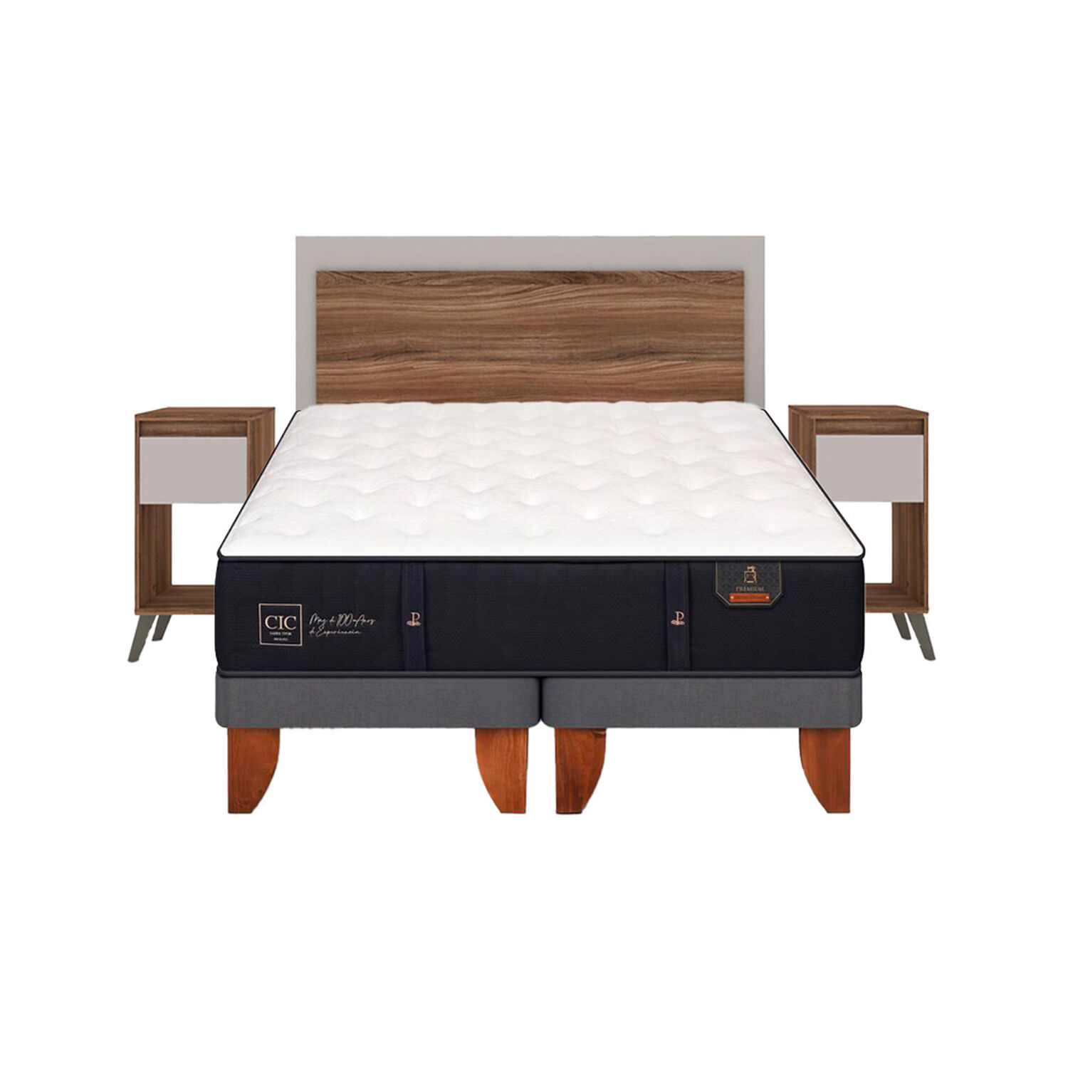 Cama Europea Cic Premium / 2 Plazas / Base Dividida + Set De Maderas Milan image number 0.0