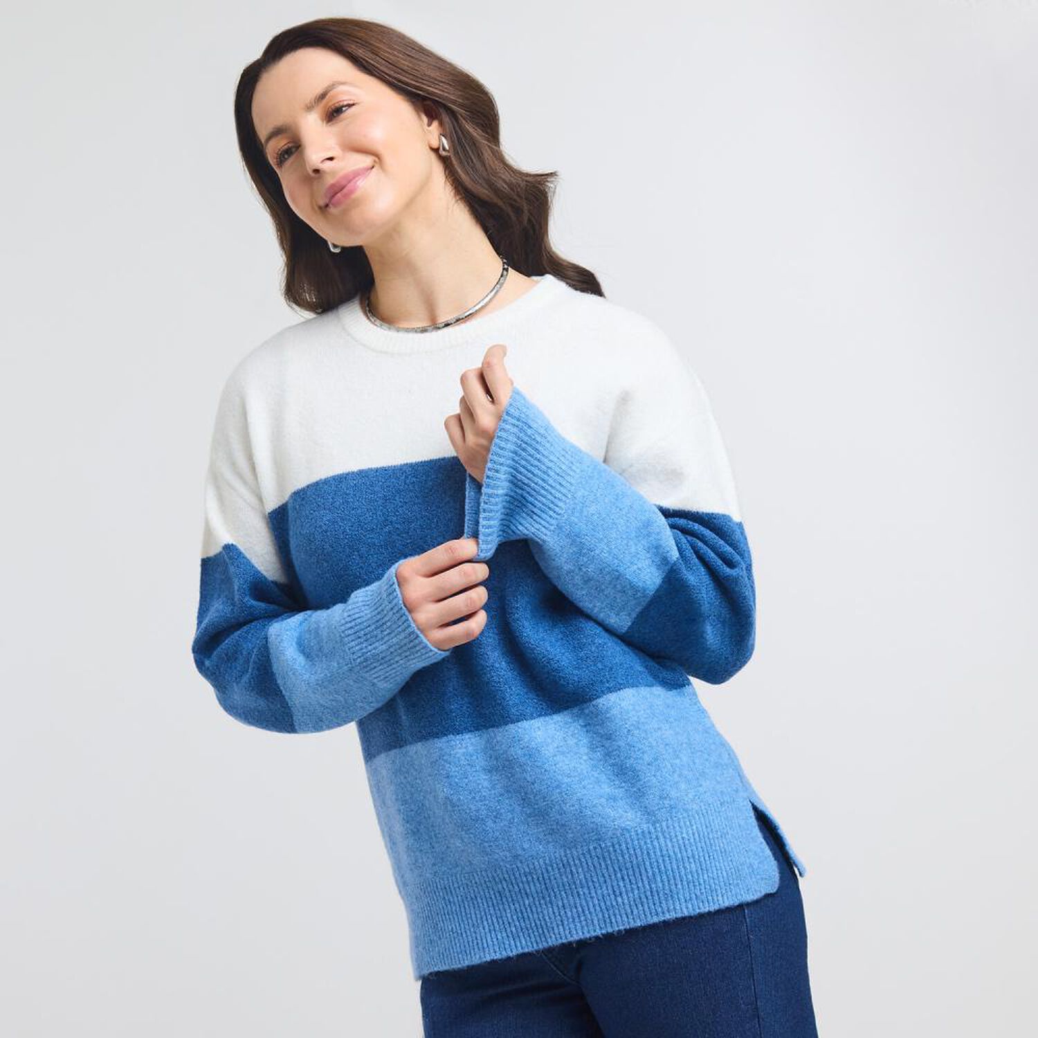 Sweater Bloque Color Regular Manga Larga Cuello Redondo Mujer Geeps image number 2.0