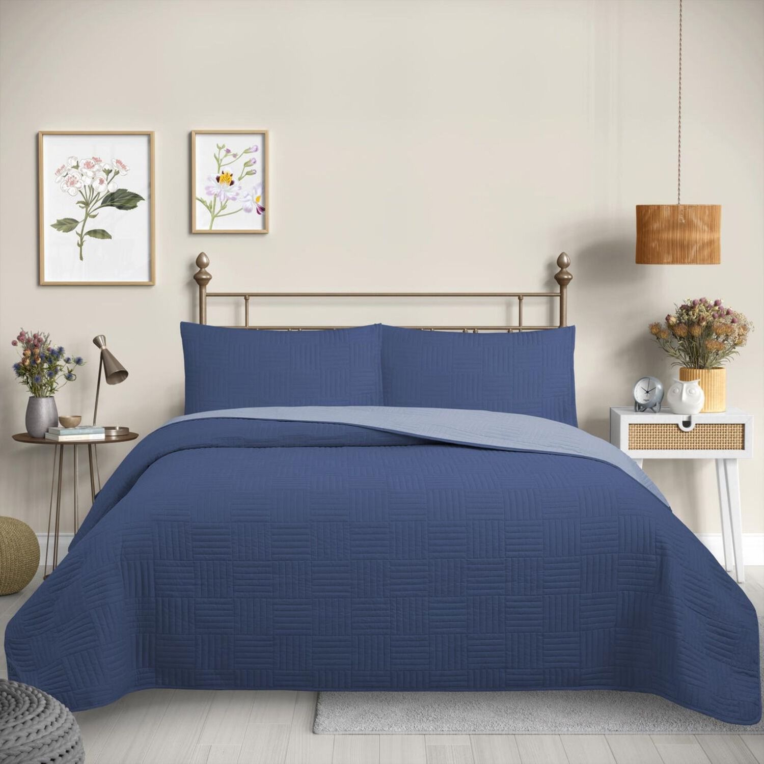 Cubrecama Quilt Reversible 2 Plaza Color Azul Trama Collection image number 1.0