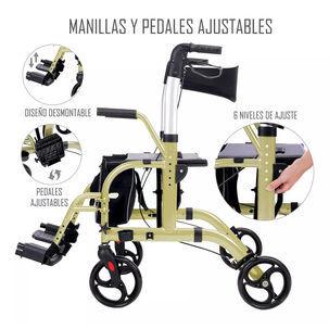 Andador 4 Ruedas Plegable 2 En 1 Silla De Ruedas Apoyabrazos 1001c