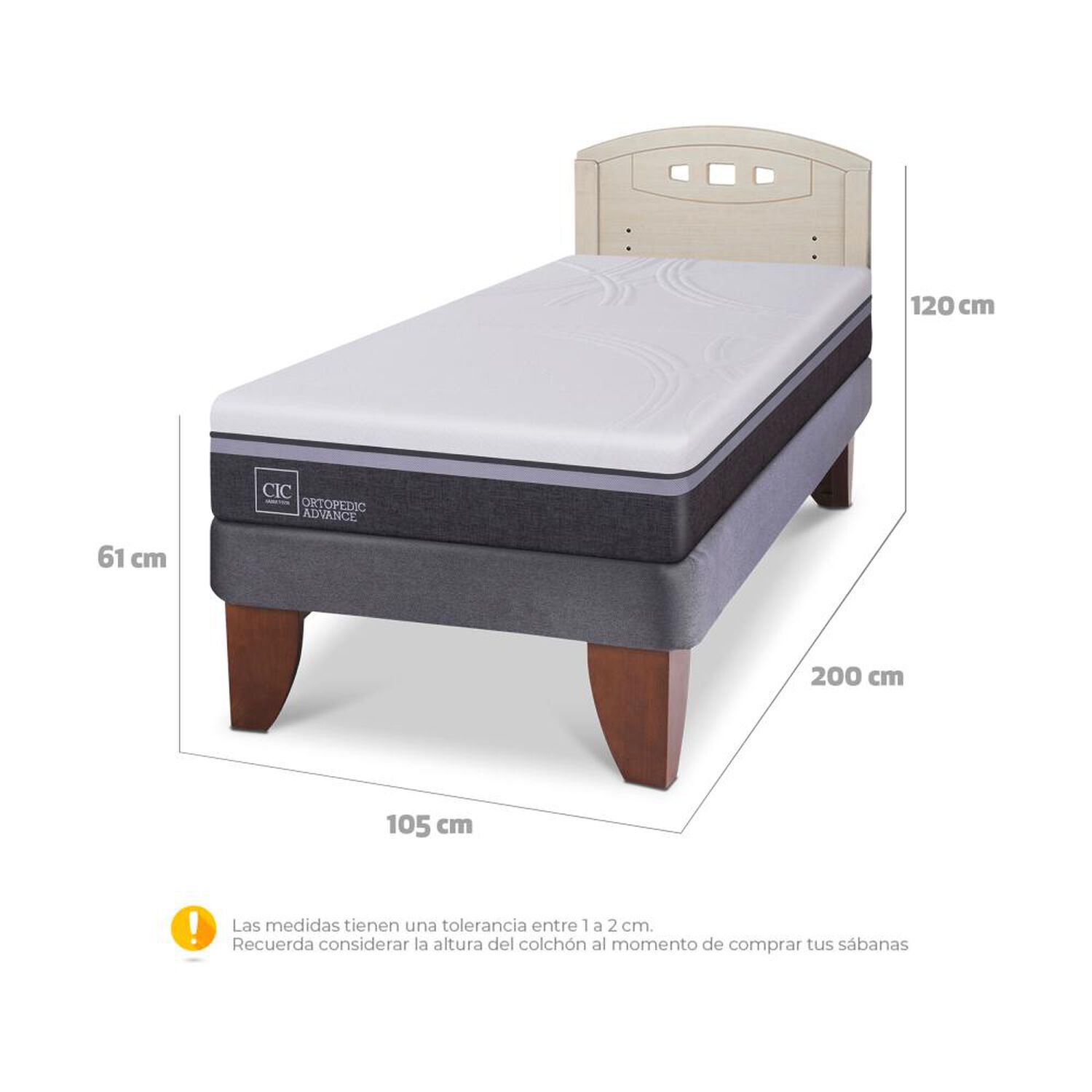 Cama Europea Cic Ortopedic Advance / 1.5 Plazas / Base Normal + Respaldo image number 5.0