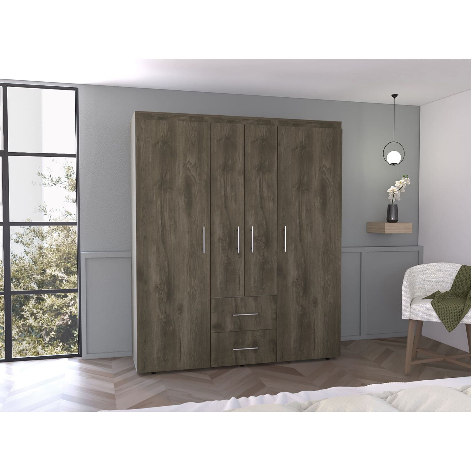 Closet 4 Puertas Fm Melamina 177,9x150,3x50,4 Cm Caf&eacute; Oscuro image number 4.0