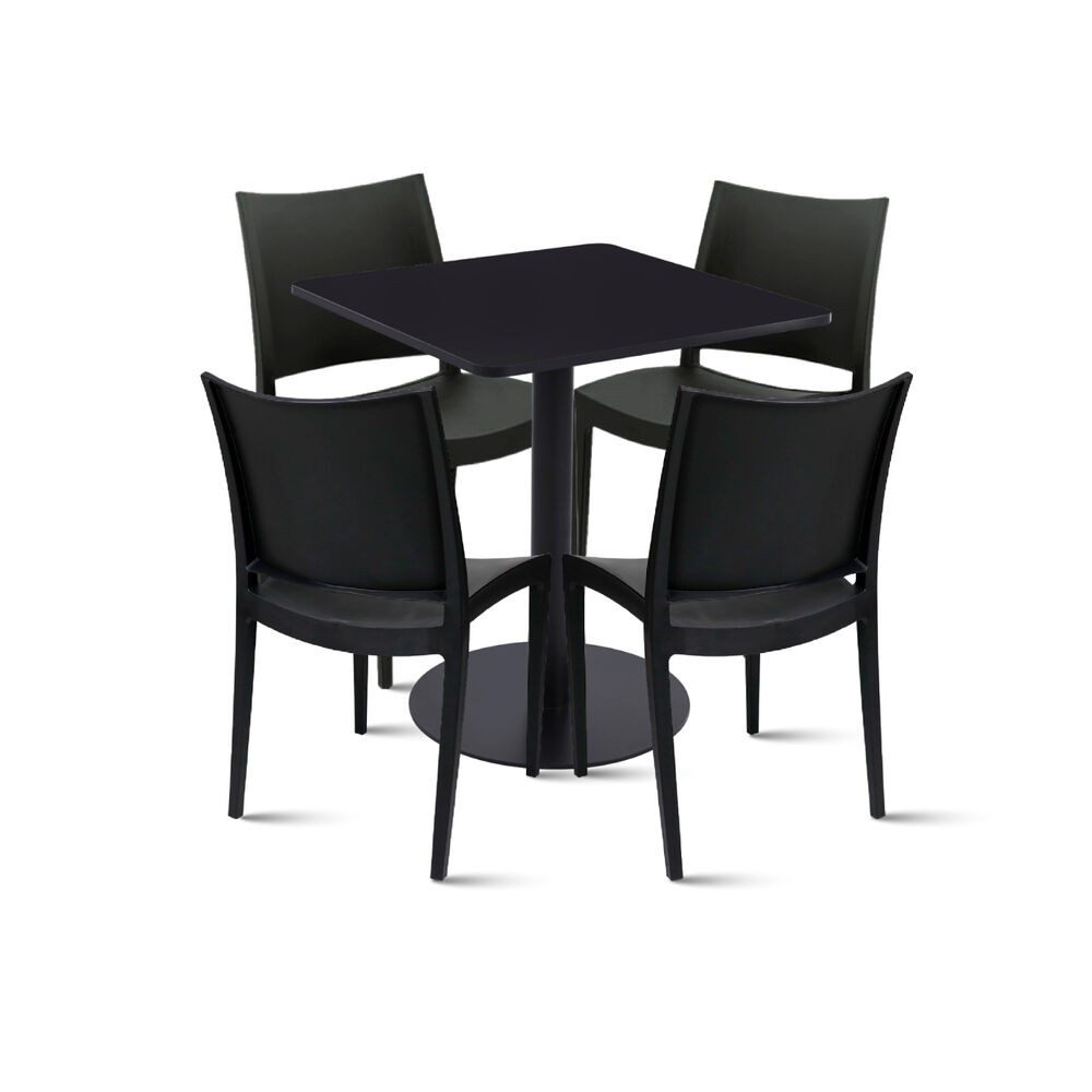 Mesa Restaurant 70x70 Tubo Metal Cubierta Mdf + 4 Sillas Restaurante - Negra image number 0.0