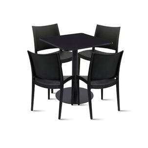 Mesa Restaurant 70x70 Tubo Metal Cubierta Mdf + 4 Sillas Restaurante - Negra