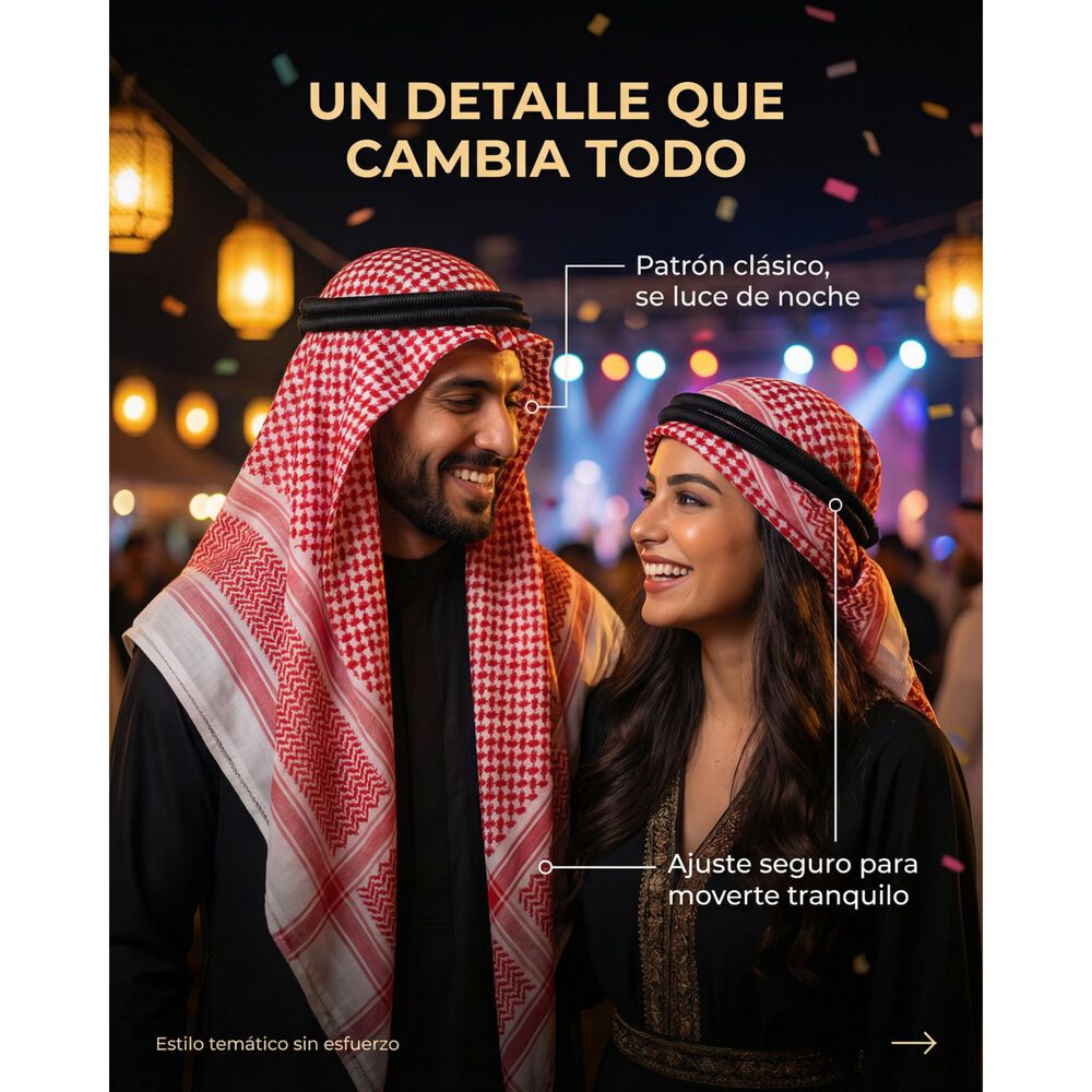 Pa&ntilde;uelo &Aacute;rabe Keffiyeh Con Cintillo Agal Tradicional Disfraz image number 12.0