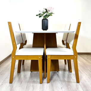 Juego De Comedor Encanto 120x80 Cm Vidrio 4 Sillas Beige