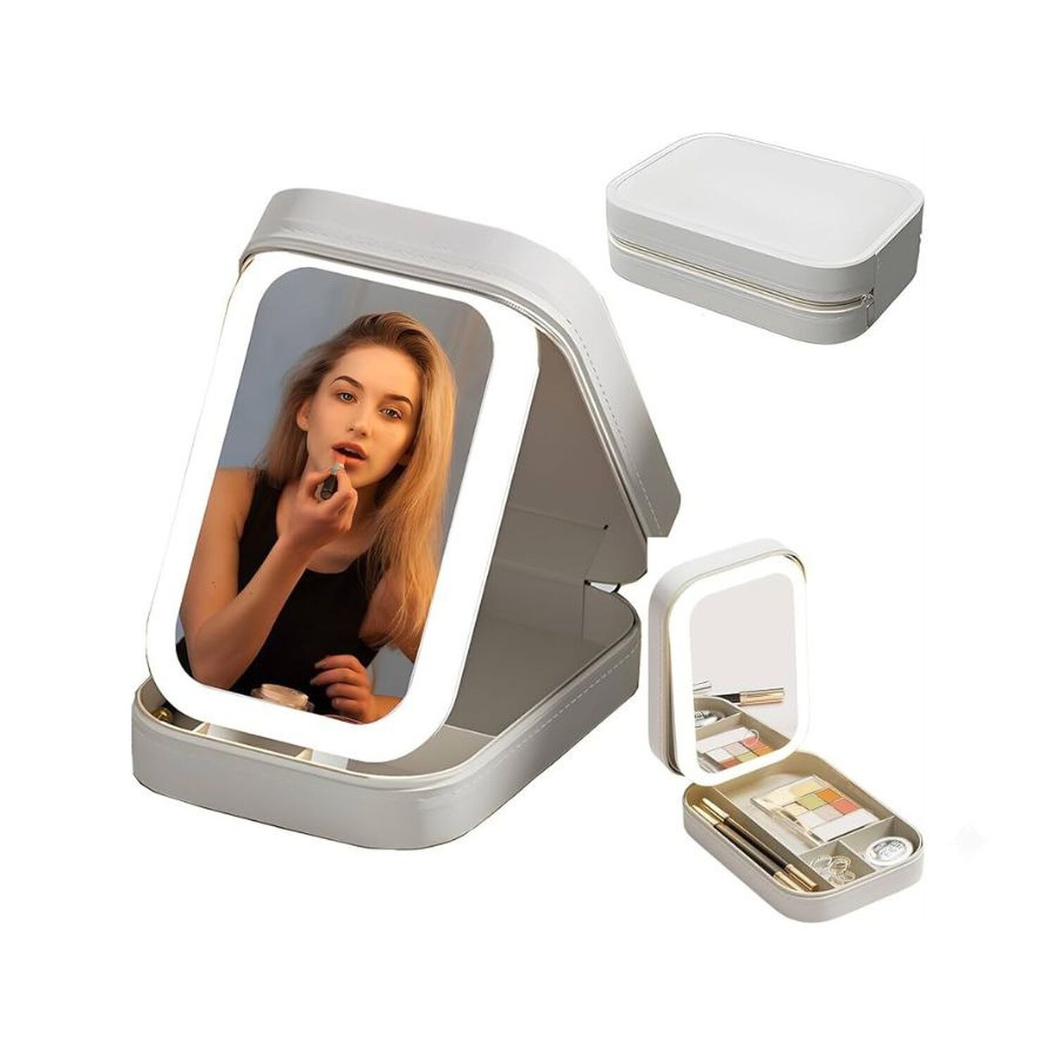 Organizador Maquillaje Espejo Led Iluminado Compartimentos Cosm&eacute;ticos image number 3.0