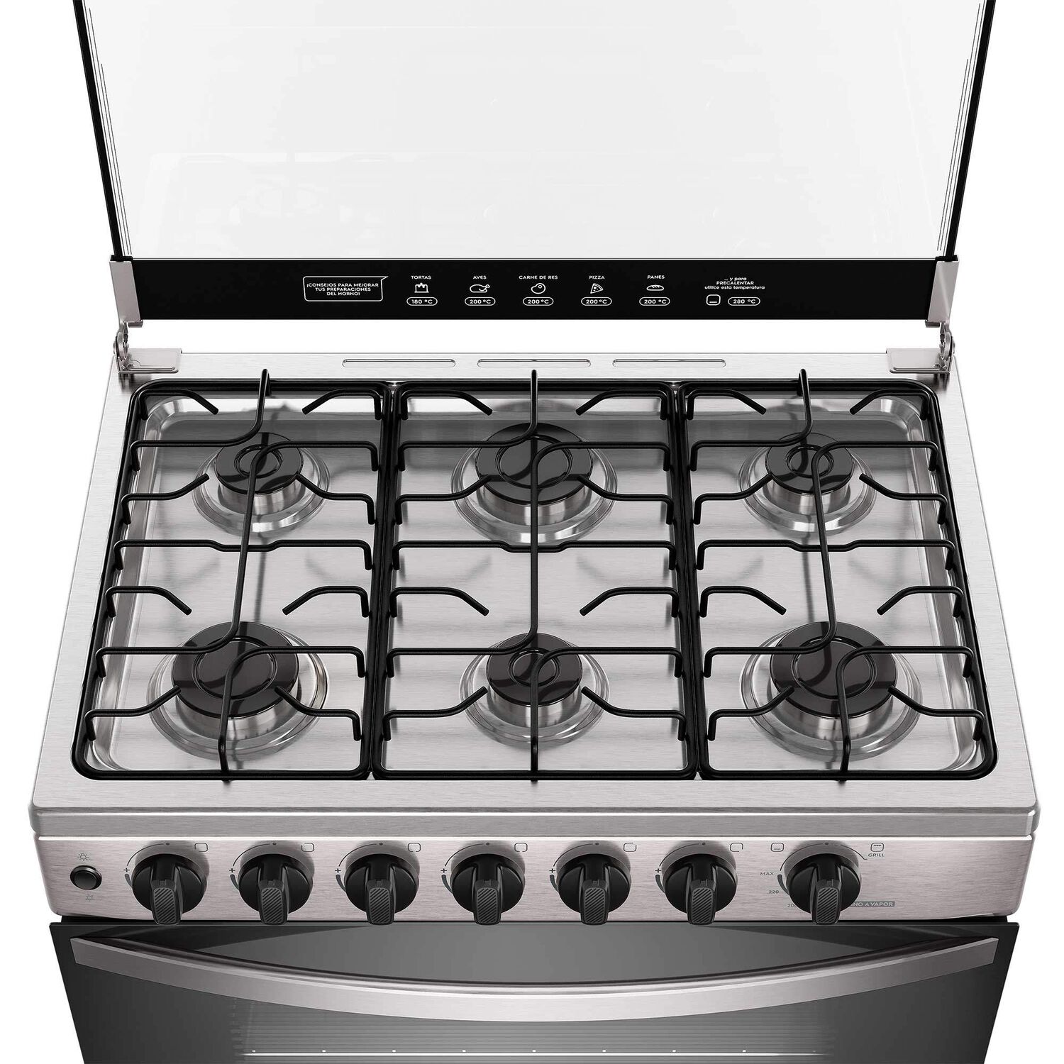 Cocina A Gas 6 Platos Horno Vapor Y Parrillas Alambr&oacute;n Fm6lsc Inox image number 6.0
