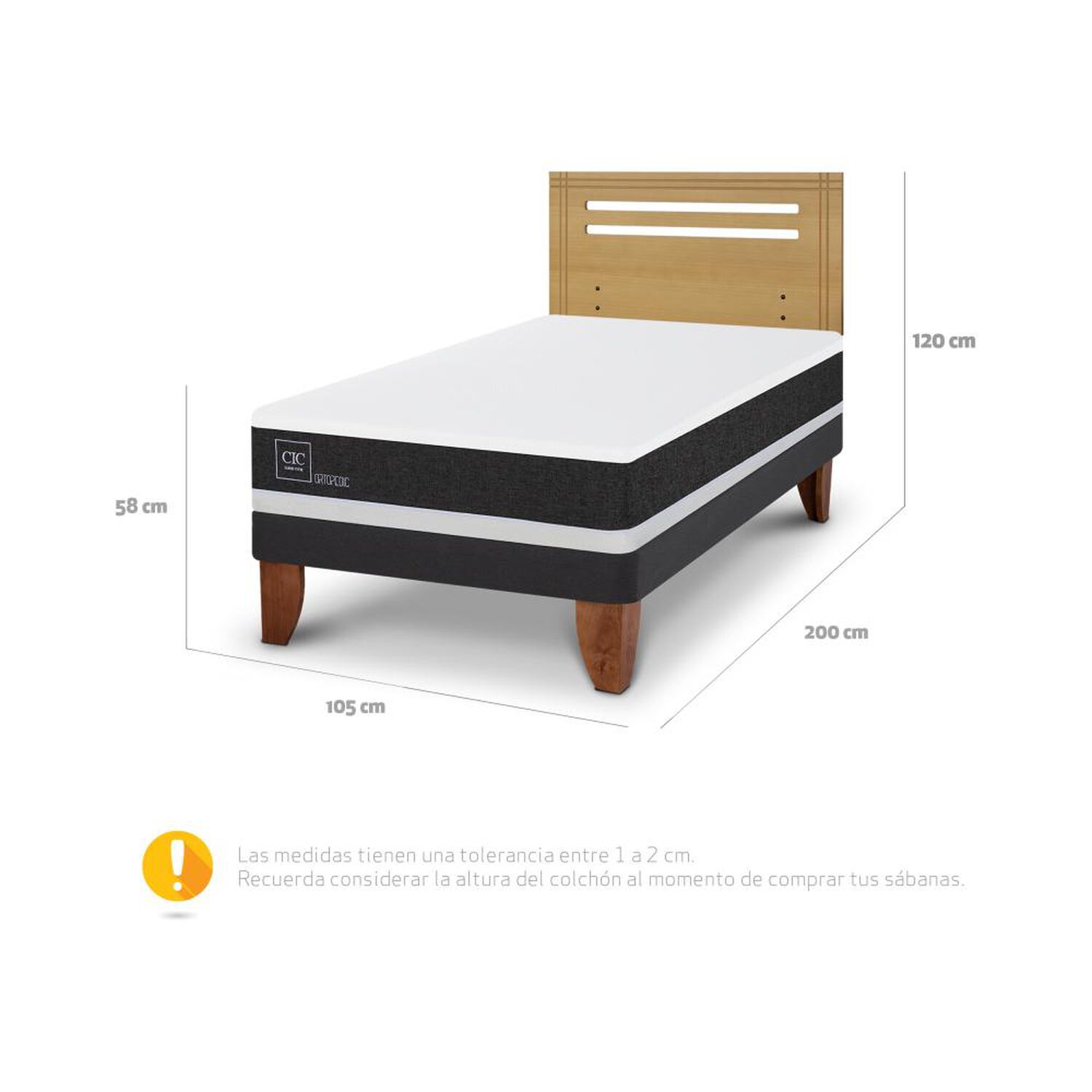 Cama Europea Cic Ortopedic / 1.5 Plazas / Base Normal + Respaldo image number 3.0