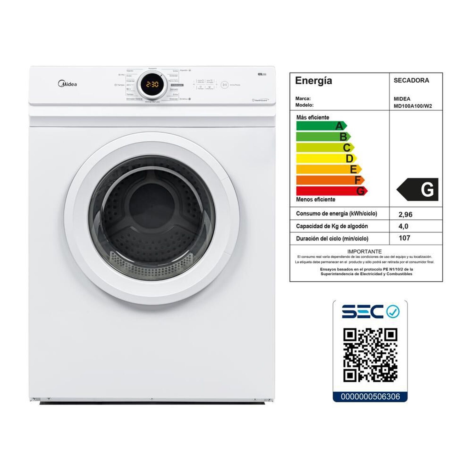 Secadora Midea Md100a100/w2 10 Kg Blanca image number 3.0