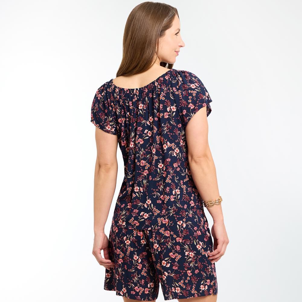 Blusa Campesina Hombros El&aacute;sticados Manga Corta Cuello Escotado Mujer Geeps image number 3.0