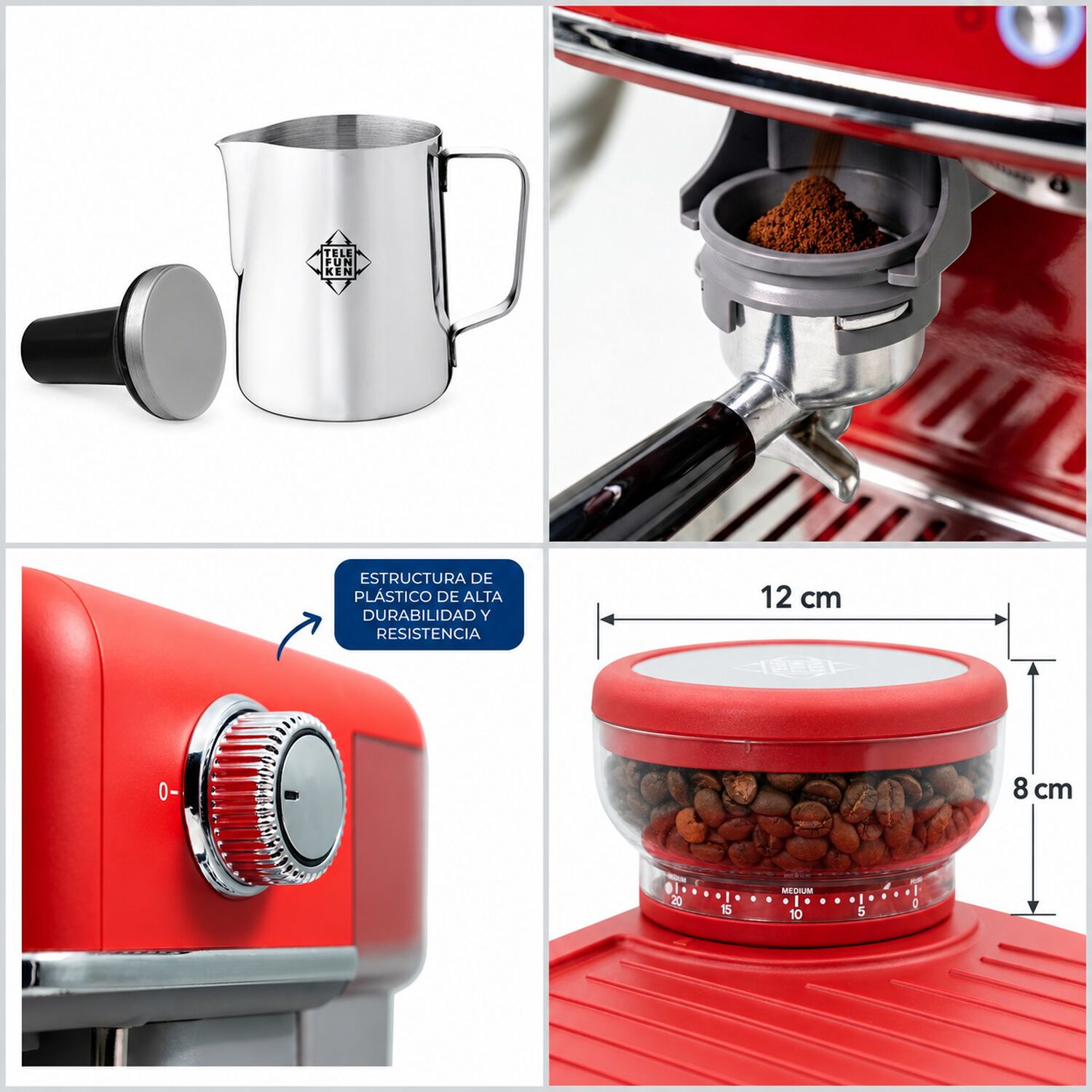 Cafetera Espresso Con Molinillo 21 Bares Con Kit Barista Modelo Parma Marca Telefunken image number 7.0