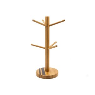 Porta Tazas Pie Bamb&uacute; 6 Ganchos &Aacute;rbol Organizador Cocina 33x12cm