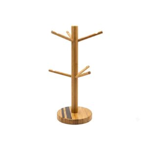 Porta Tazas Pie Bamb&uacute; 6 Ganchos &Aacute;rbol Organizador Cocina 33x12cm