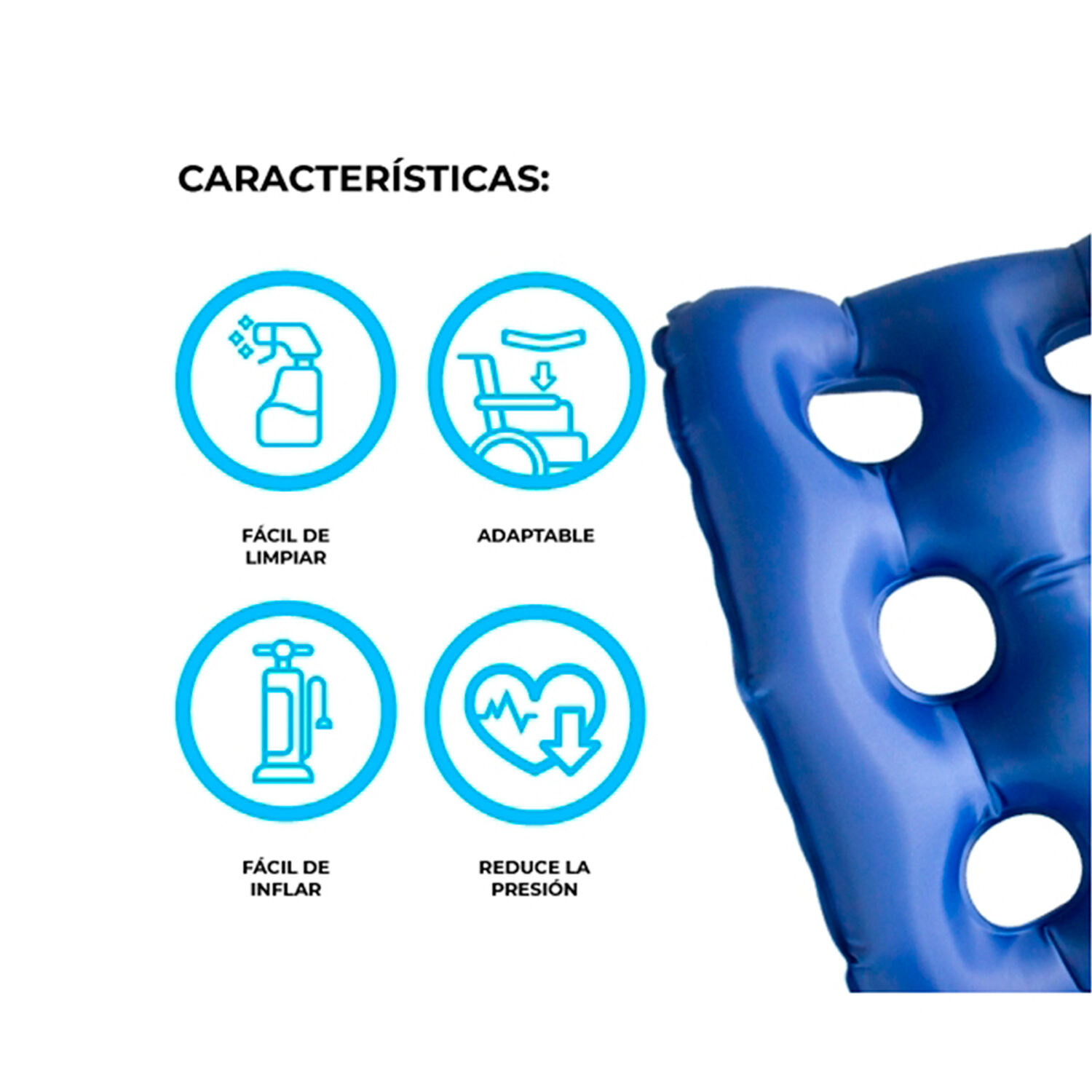 Cojin Antiescaras Para Silla De Ruedas Ortop&eacute;dico Inflable image number 2.0