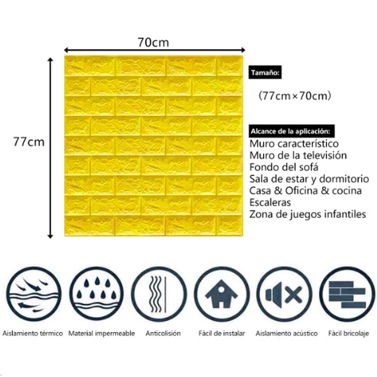 Pack 10 Lamina Papel Mural Autoadhesivo 3d Amarillo image number 2.0
