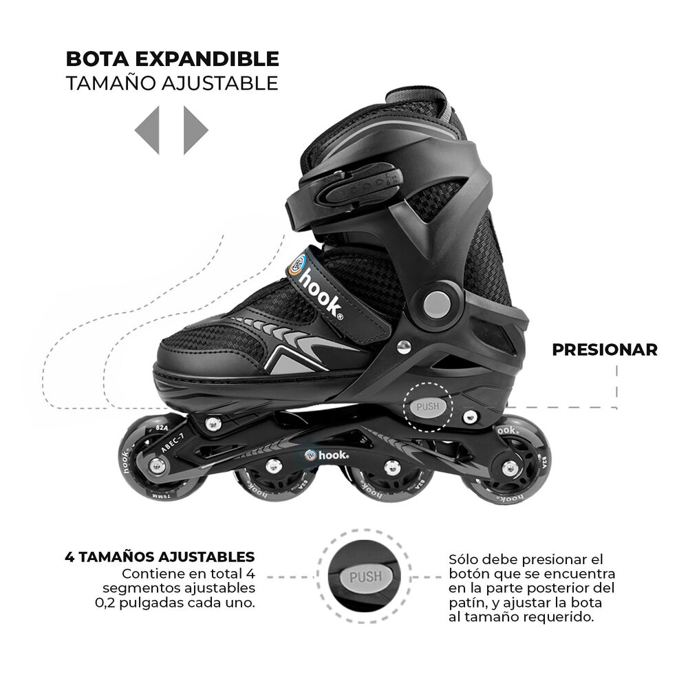 Patines En Linea Extensibles Hook Fitness Negro M (34-37) image number 6.0