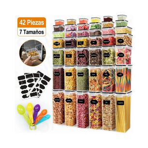 Set 42 Contenedores Herm&eacute;ticos Almacenamiento Despensa Cocina Pl&aacute;sticos