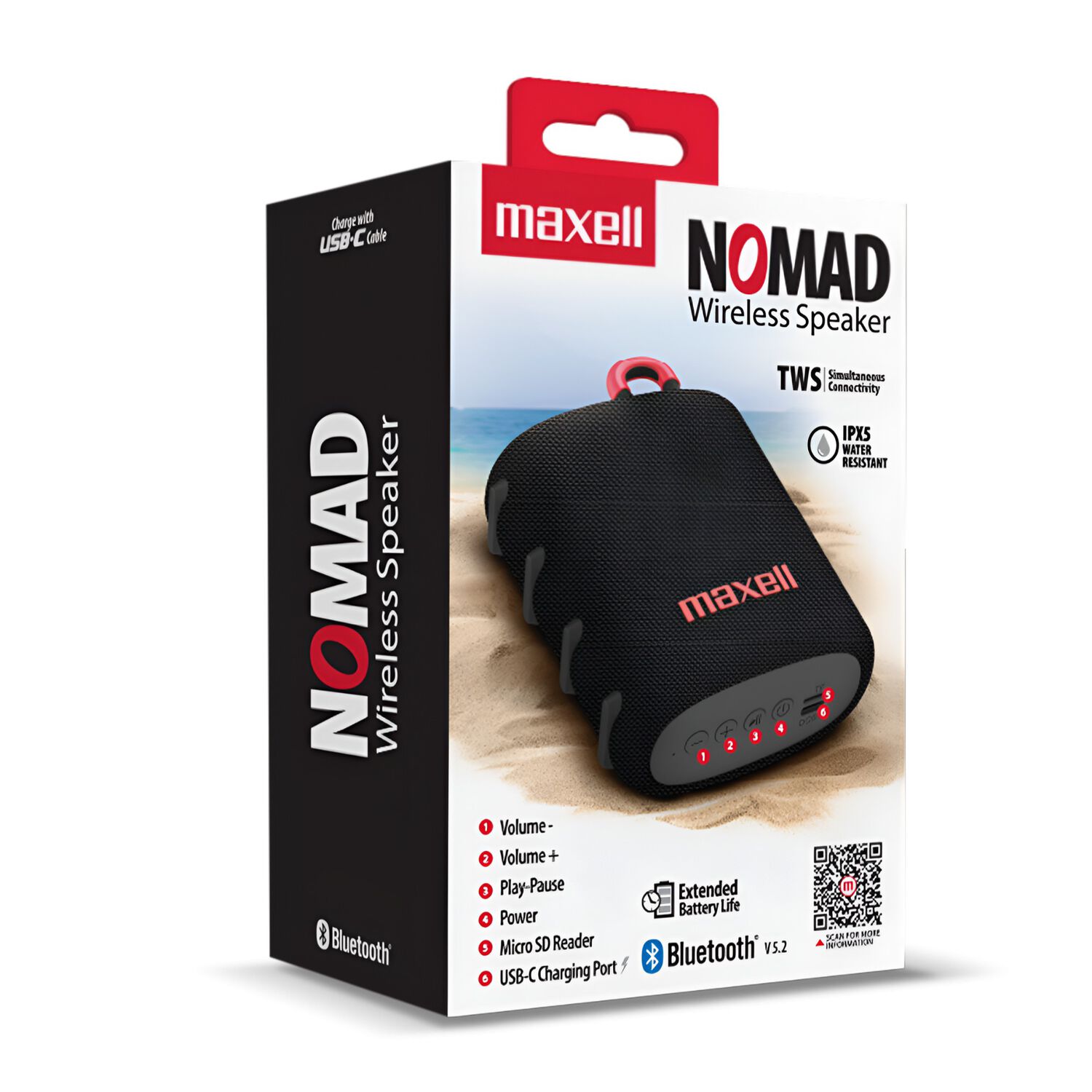 Parlante Portatil Maxell Water Resistant Ipx5 Nomad Black 5w image number 6.0