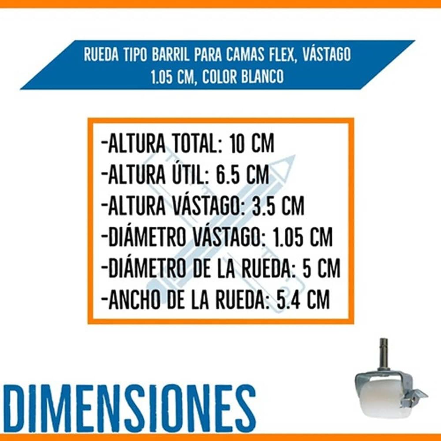 Rueda Tipo Barril Para Camas Flex, V&aacute;stago 1.05 Cm image number 1.0