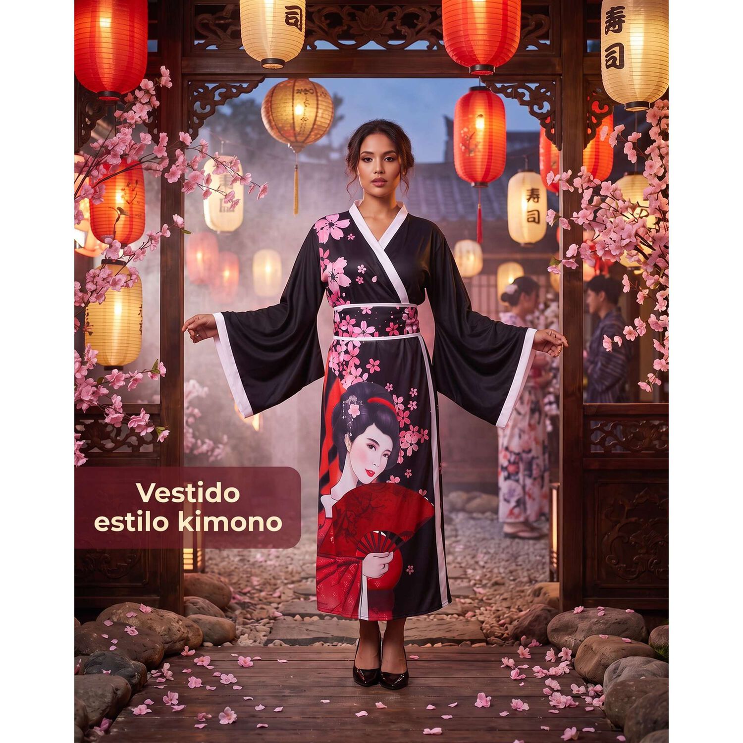 Kimono Elegante Tradicional Japon&eacute;s Mujer Obi Incluido image number 3.0