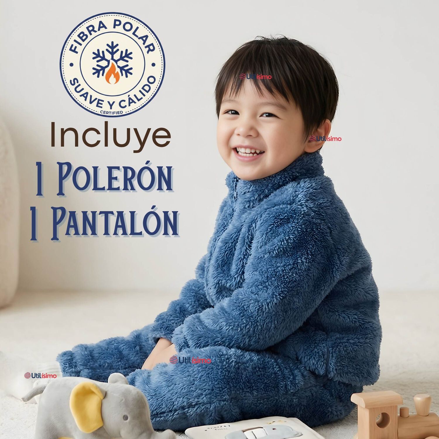 Conjunto 2 Piezas Buzo Poler&oacute;n Pantal&oacute;n Bebe Ni&ntilde;o Poli&eacute;ster Blue image number 1.0