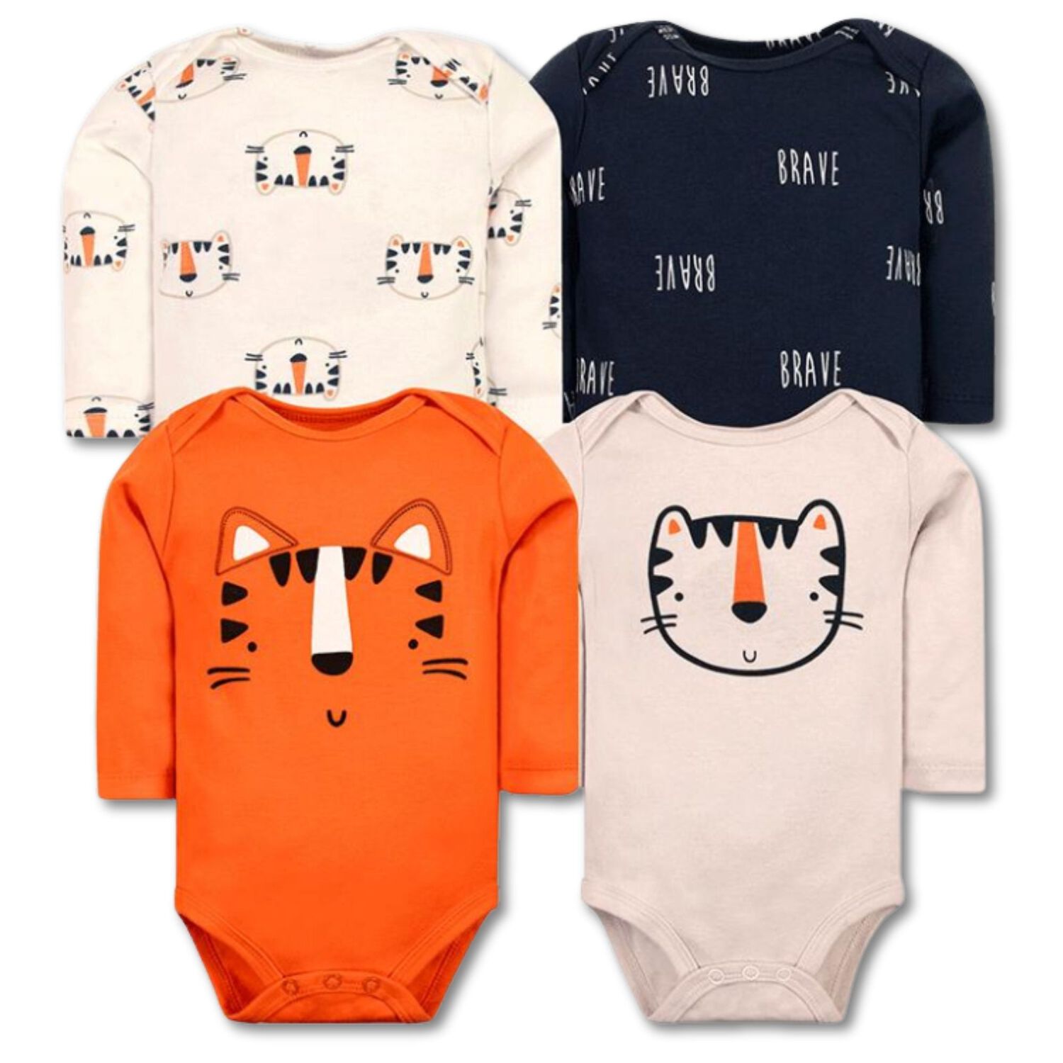 Pack 4 Bodys Ni&ntilde;o Manga Larga Tedmimak 100% Algod&oacute;n Tiny Tigers image number 0.0