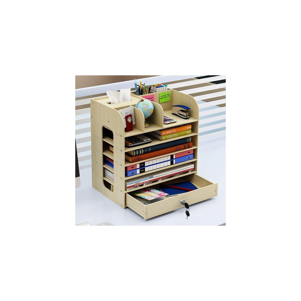 Organizador De Escritorio Multiuso De Madera Beige image number 2.0