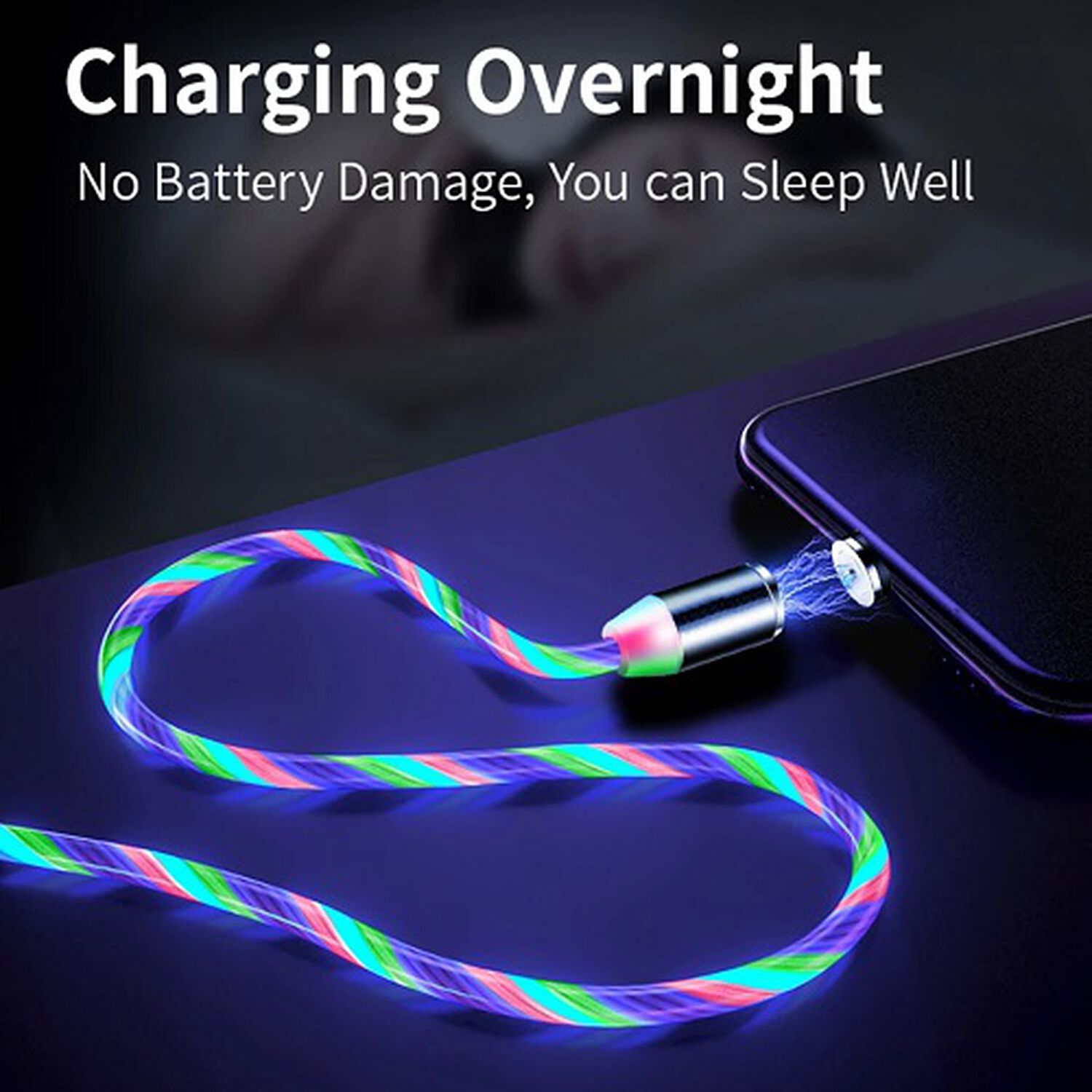 Cable De Carga Para Celular 3 En 1 Tipo C Brillante Luz Led Compatible Para Iphone Magnetico Compatible Ligthing Micro Usb Carga R&aacute;pida image number 8.0